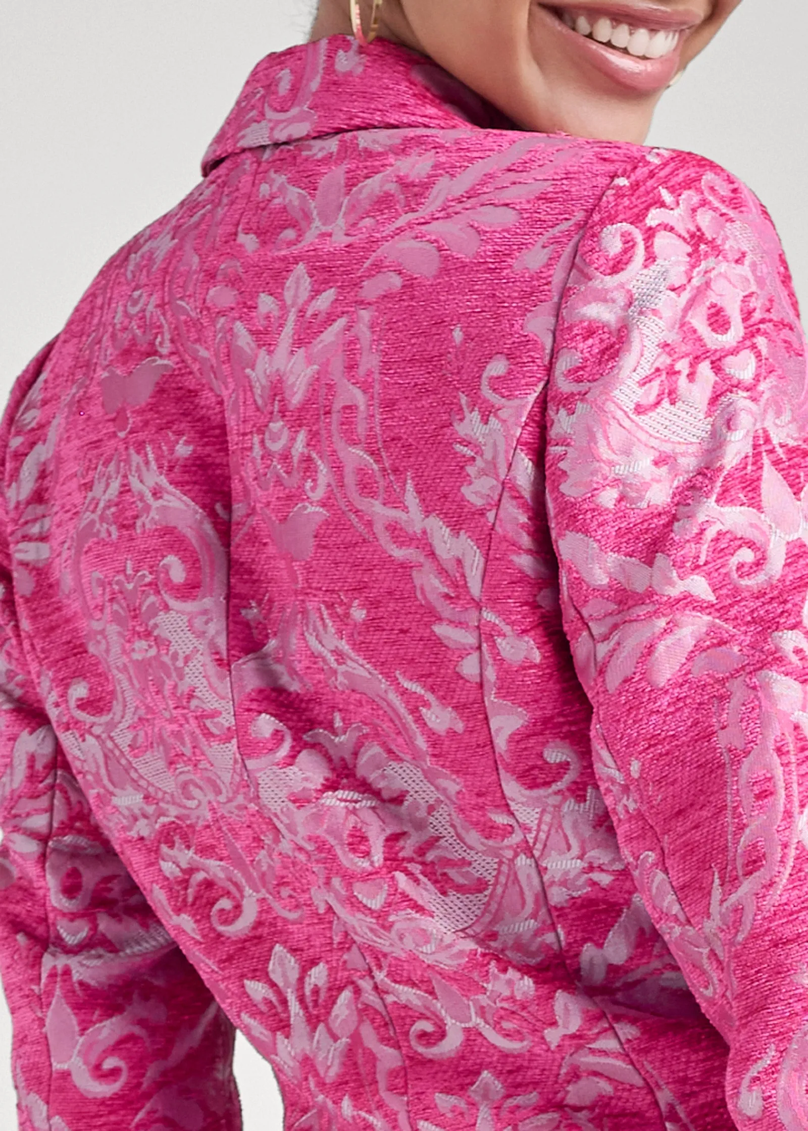 Jacquard Paisley Blazer - Pink & Silver