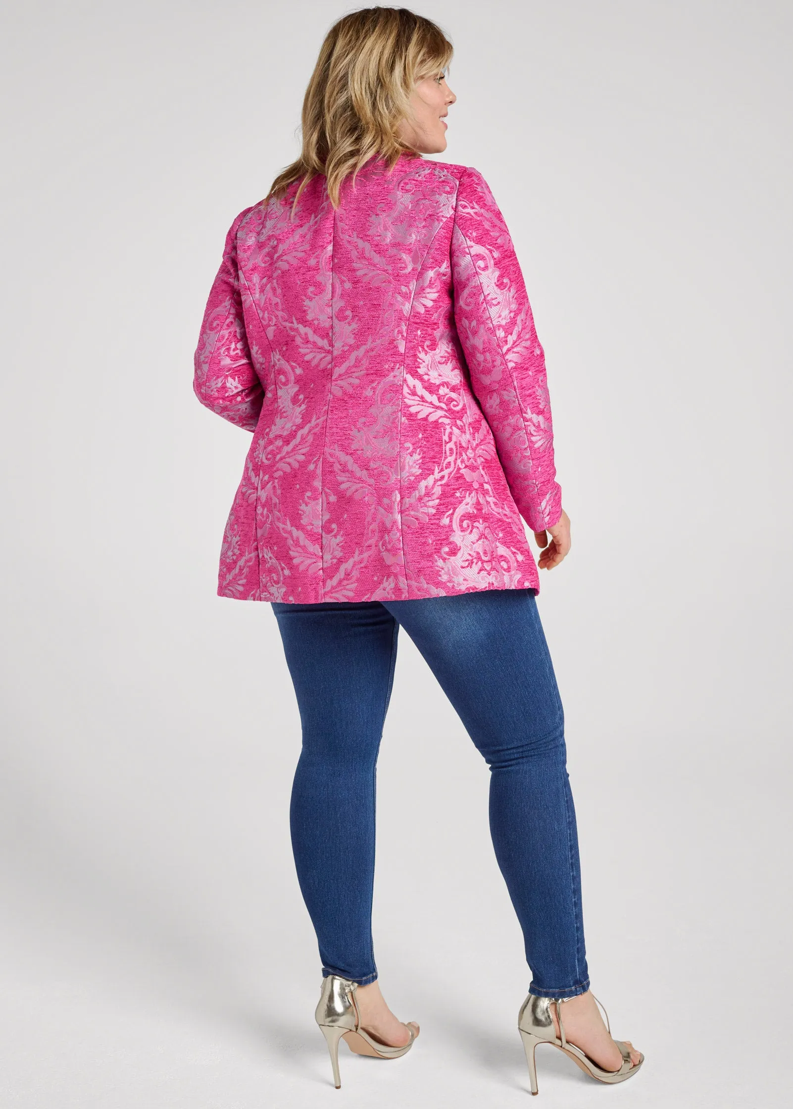 Jacquard Paisley Blazer - Pink & Silver