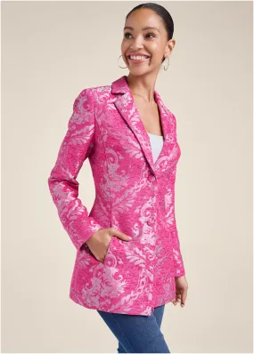 Jacquard Paisley Blazer - Pink & Silver