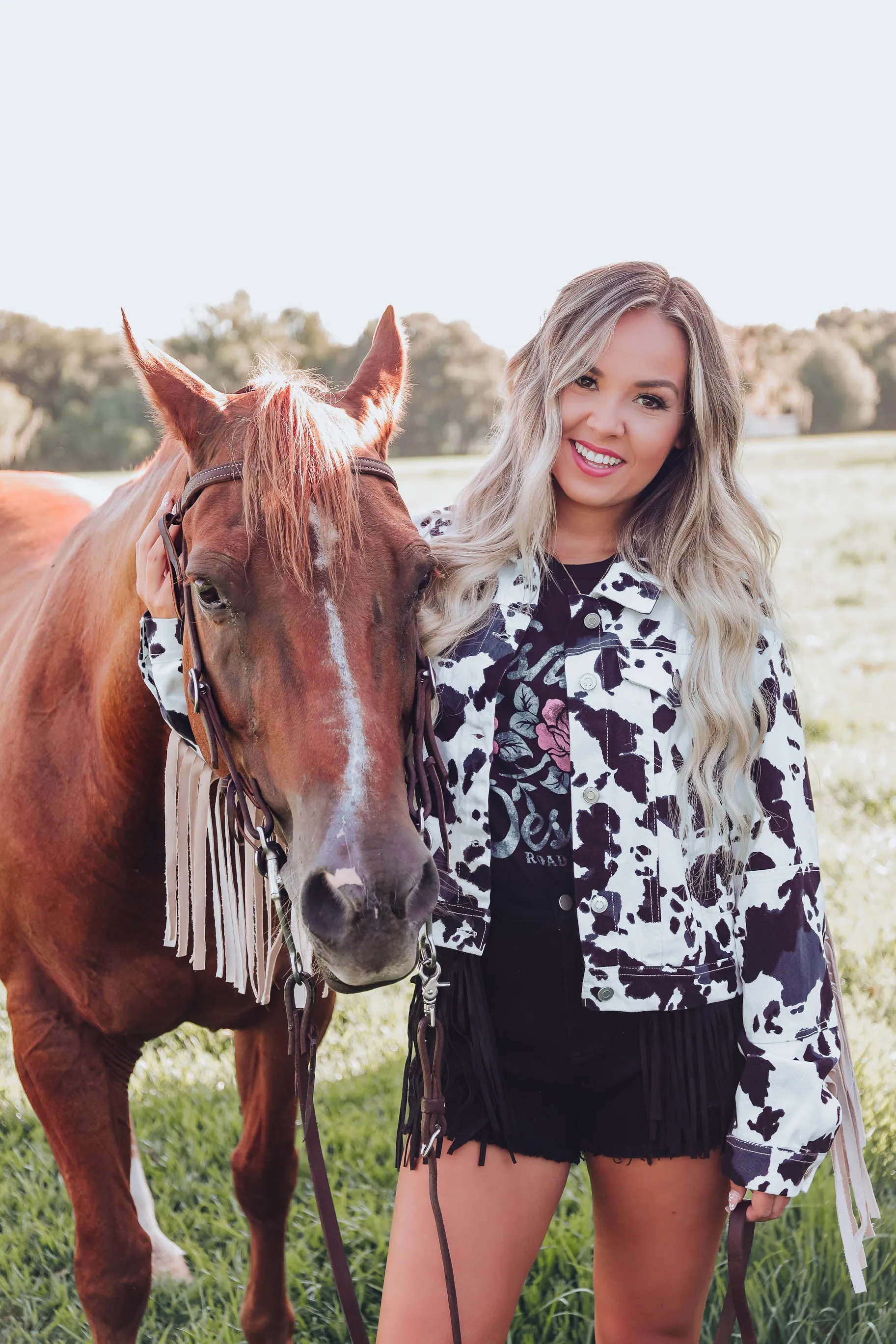 Jersey Fringe Denim Jacket - Black