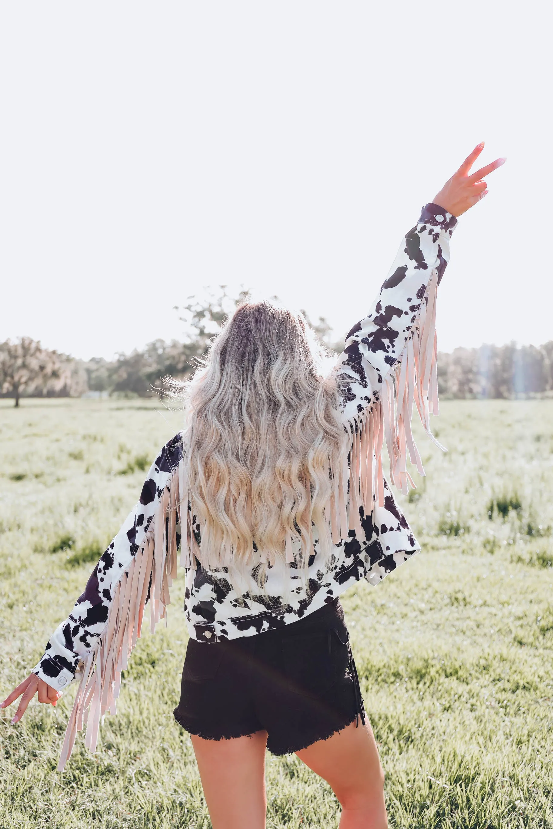 Jersey Fringe Denim Jacket - Black