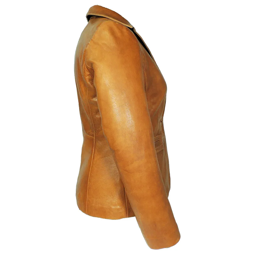 Karma Womens Caramel Tan Leather Blazer