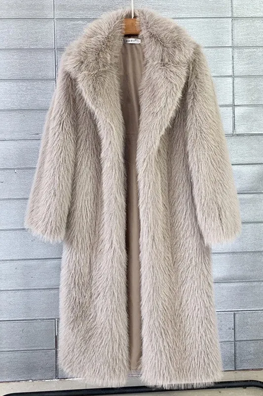 Khaki Overcoat Artificial Wool Faux Fur Coat