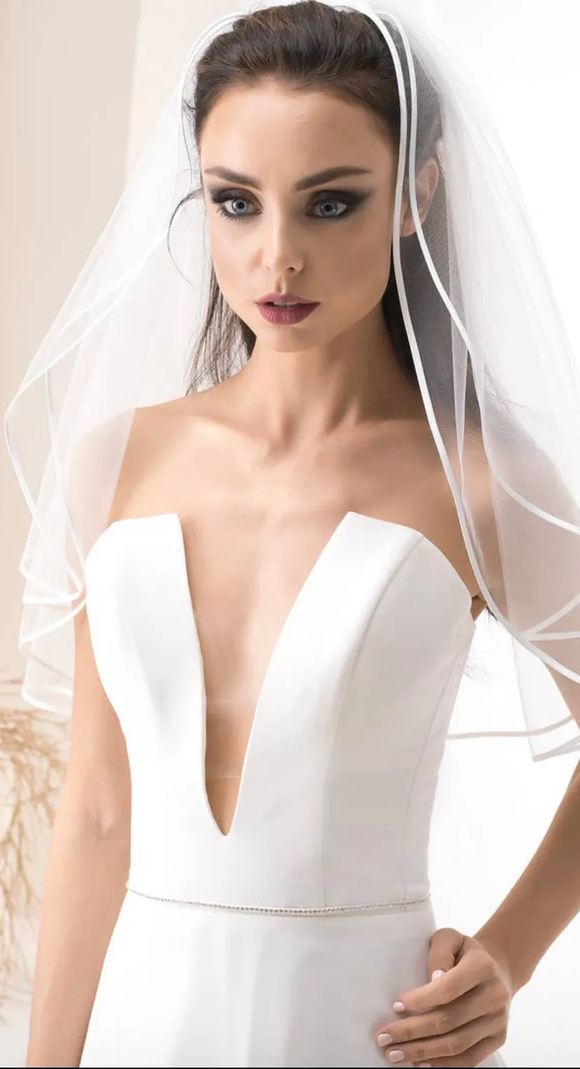 Kyra  - two tier satin edged wedding veil minimalist short elegant plain wedding veil