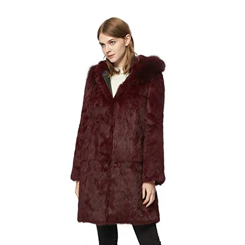 Ladies Winter Rabbit Belt Fox Fur Decorative Cover Warm Jacket 151254