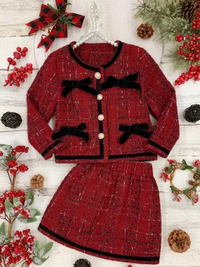 Let's Do Brunch Burgundy Tweed Blazer Skirt Set