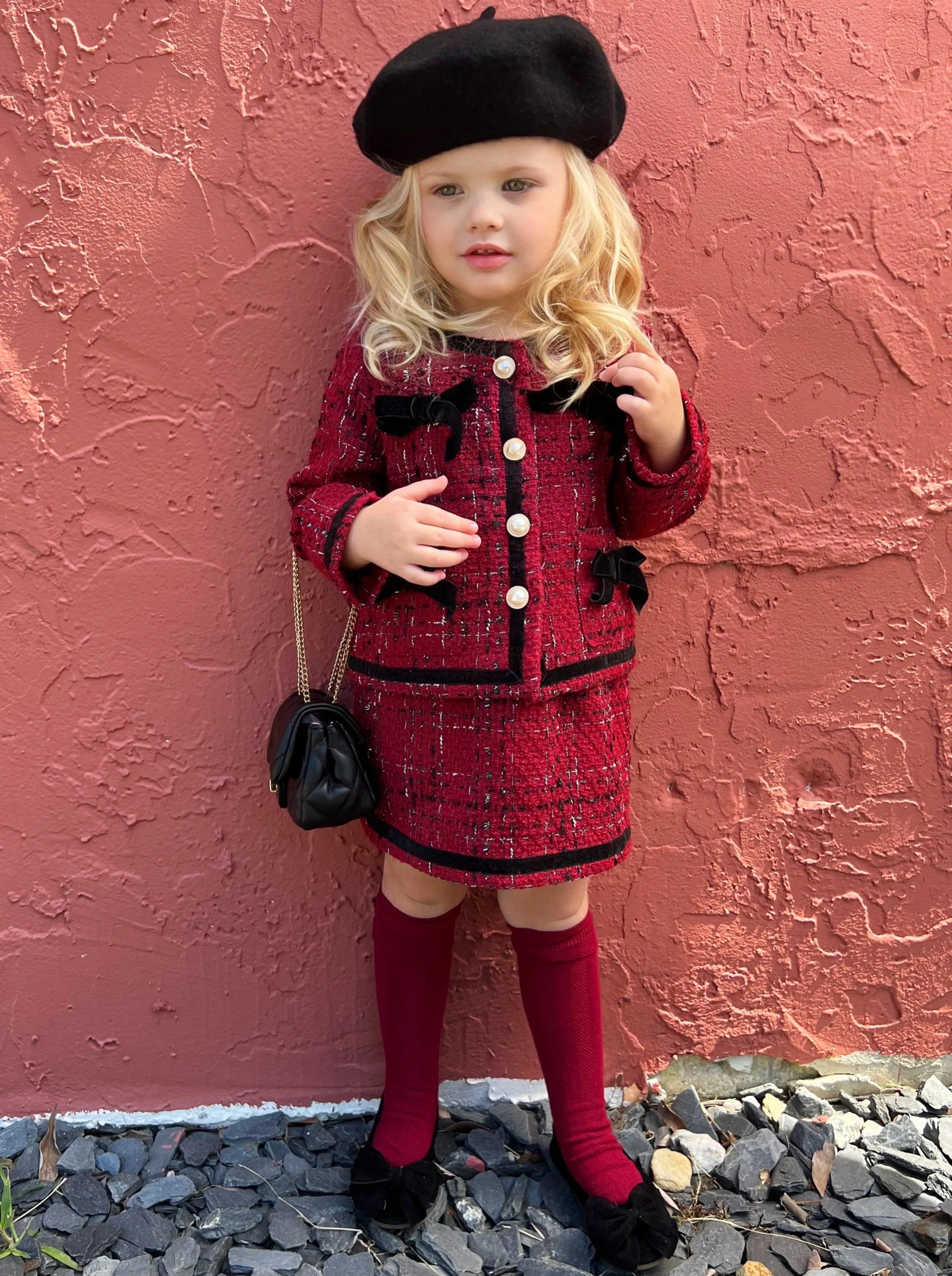 Let's Do Brunch Burgundy Tweed Blazer Skirt Set