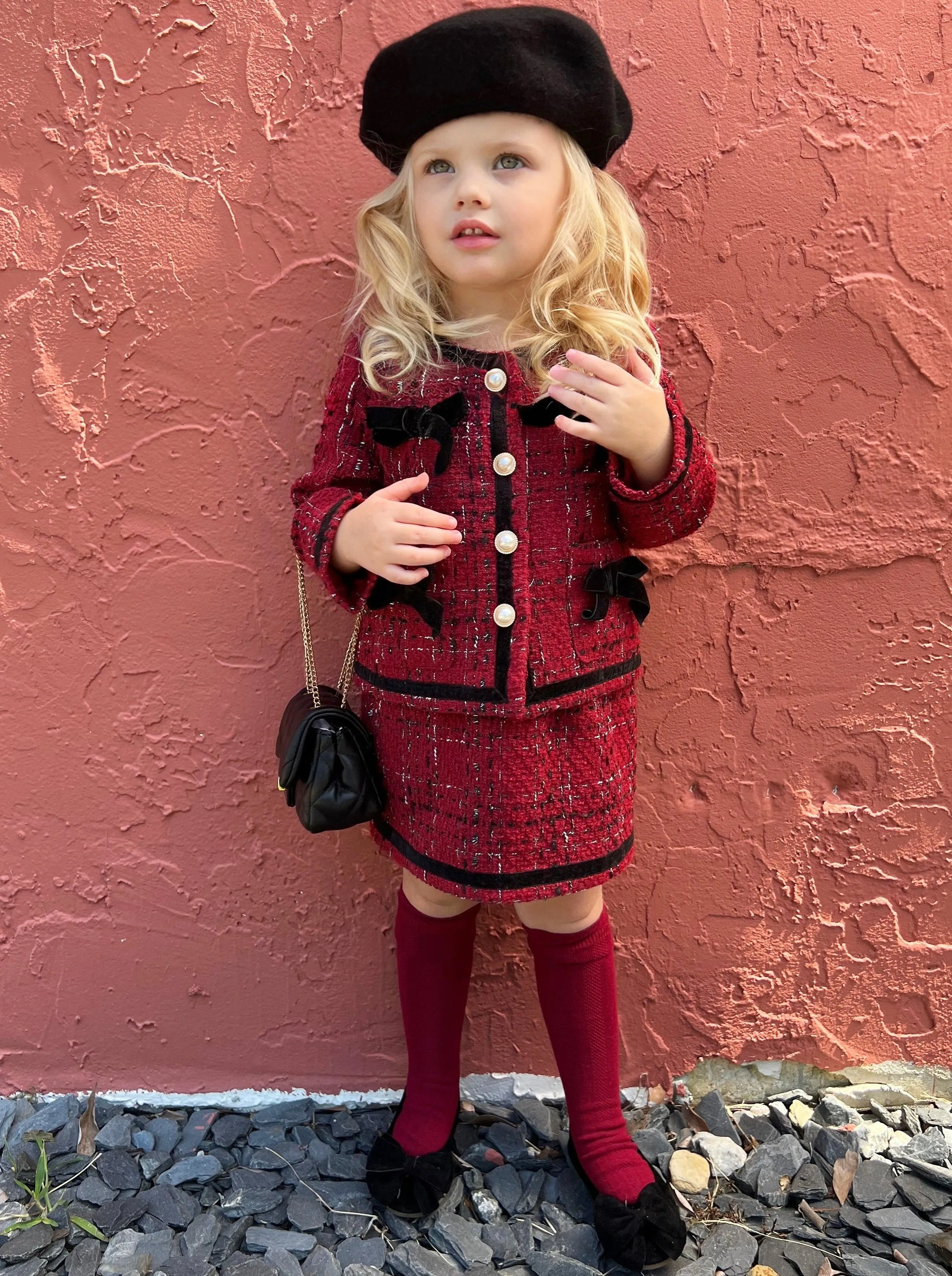 Let's Do Brunch Burgundy Tweed Blazer Skirt Set