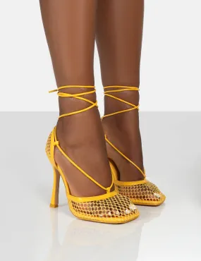 Longshot Yellow Wrap Around Mesh Heels