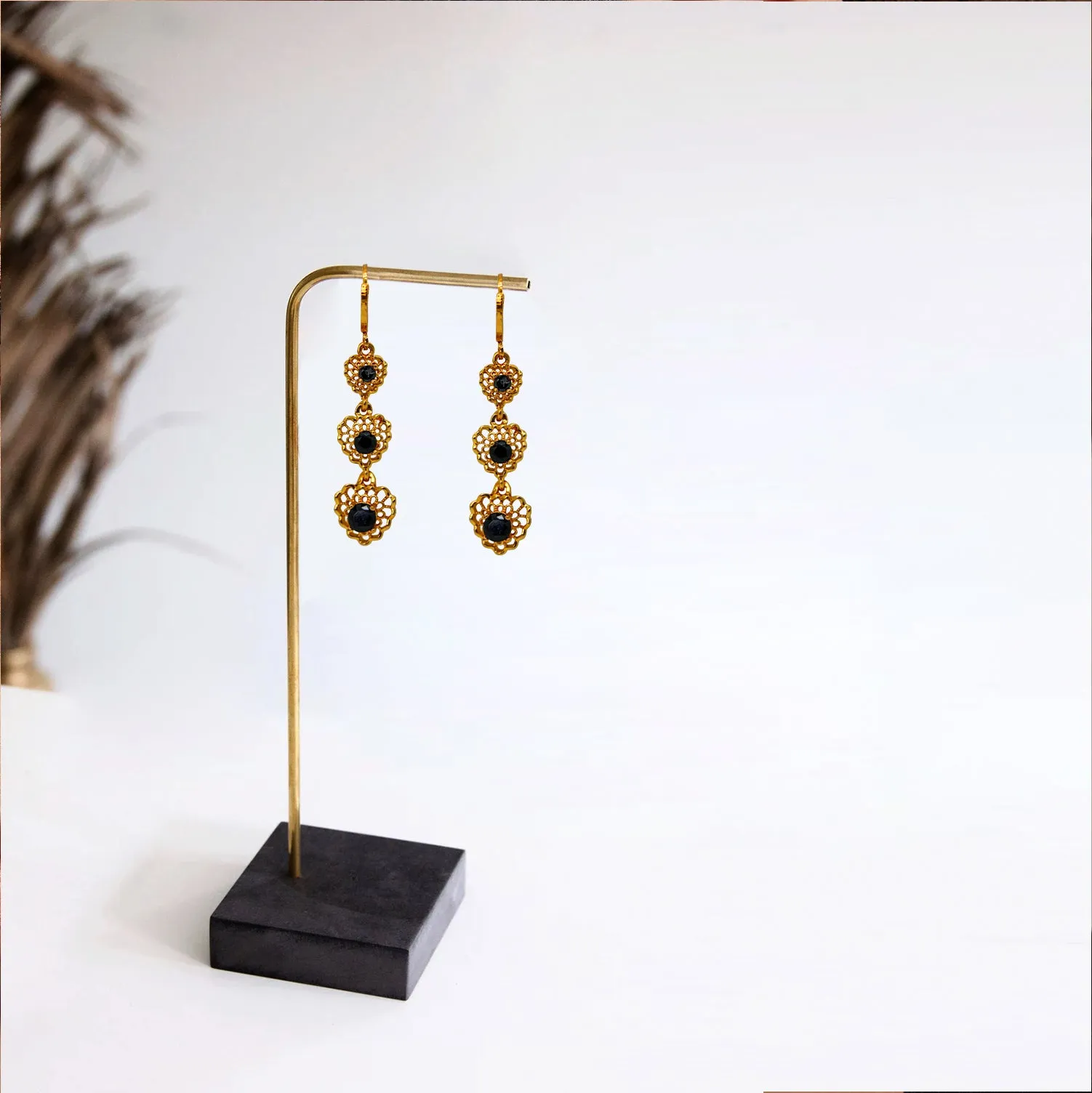 Loving Hearts Black Diamond Earrings For Women