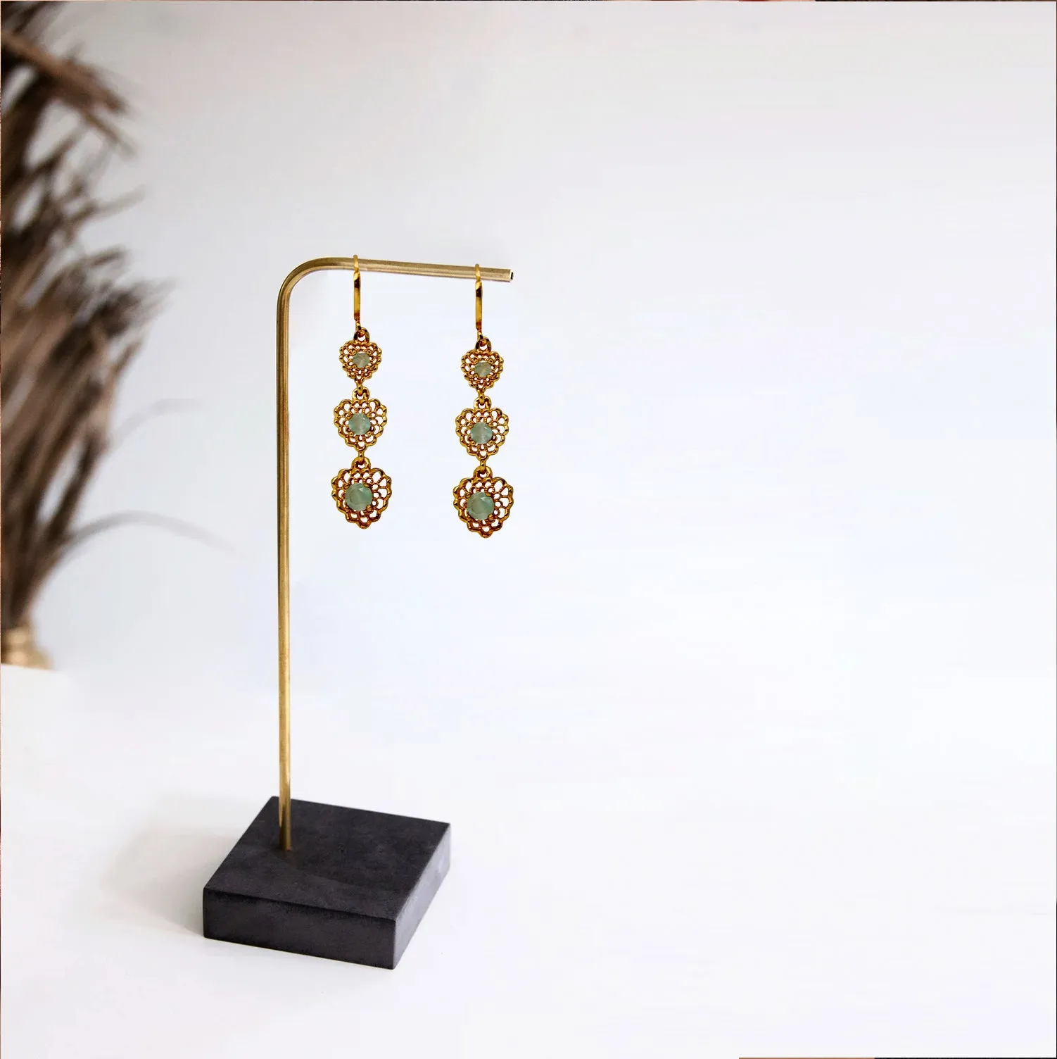 Loving Hearts Light Green Diamond Earrings For Women