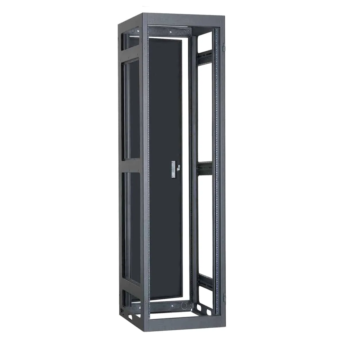 Lowell Mfg Equipment Rack-Narrow-Gangable-40U, 36in Deep, 2pr Rails, Rear Door