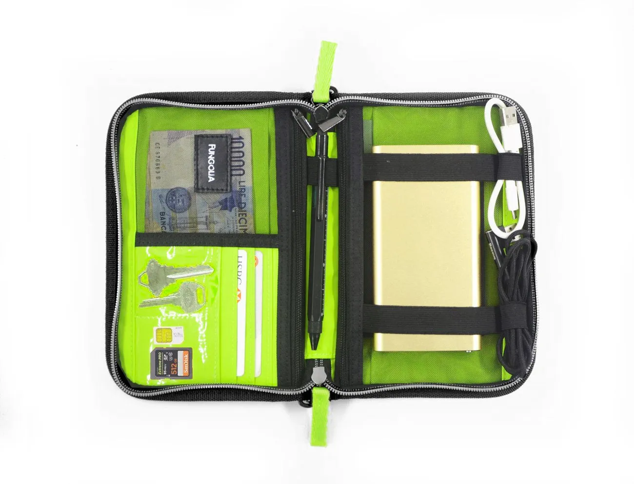 <A 001f> Fungolia MA1 Passport Holder (Black/Lime green)