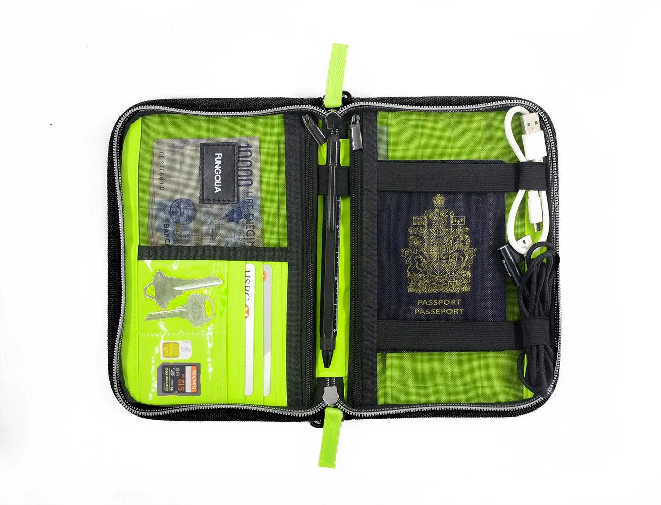 <A 001f> Fungolia MA1 Passport Holder (Black/Lime green)