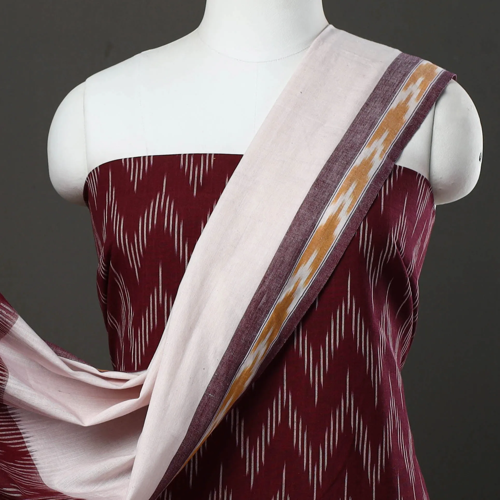 Maroon - 3pc Cotton Handloom Pochampally Ikat Dress Material 19