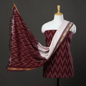 Maroon - 3pc Cotton Handloom Pochampally Ikat Dress Material 19