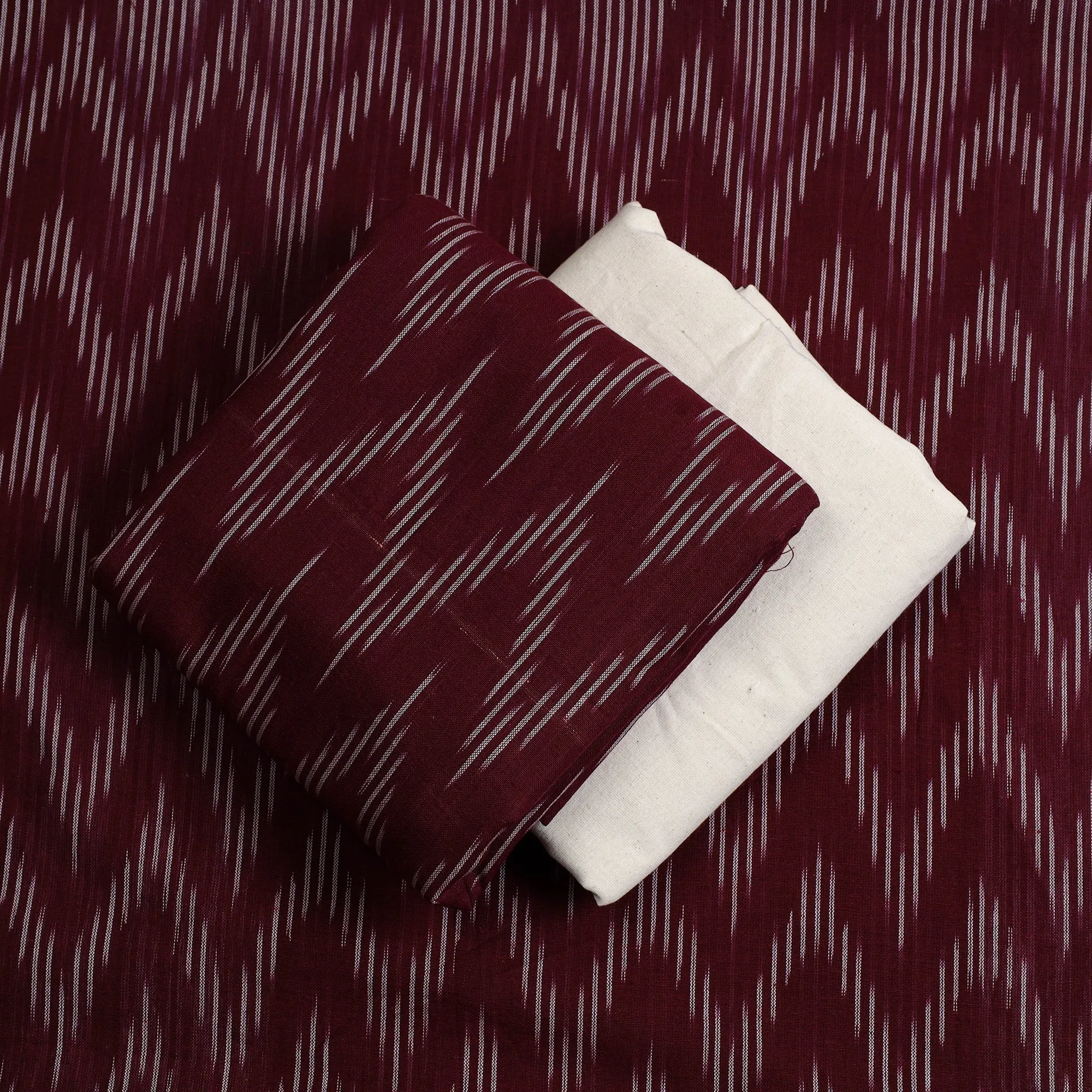 Maroon - 3pc Cotton Handloom Pochampally Ikat Dress Material 19