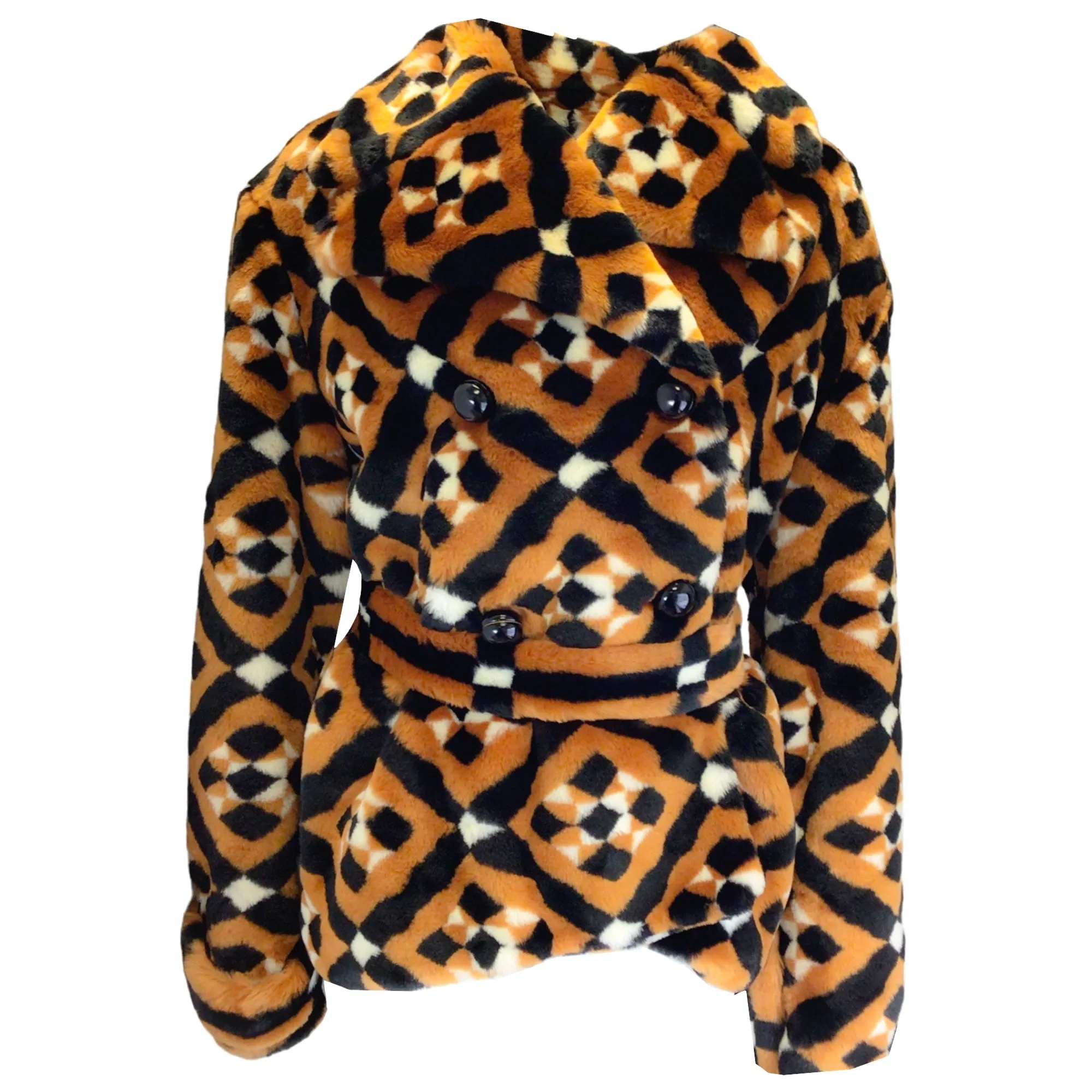 Mary Katrantzou Tan / Black Faux Fur Jacket