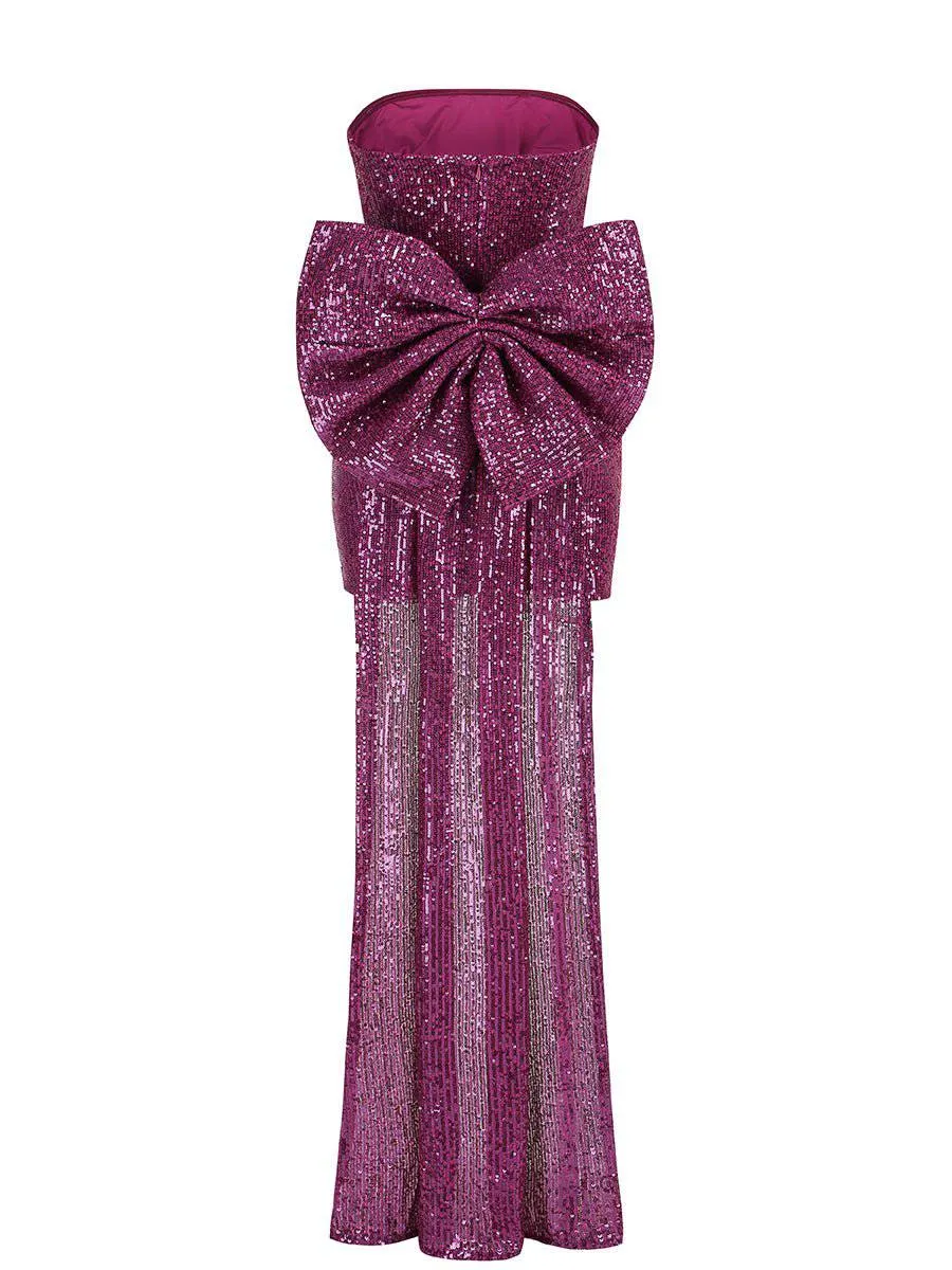 Mary Strapless Back Bow Sequins Mini Dress