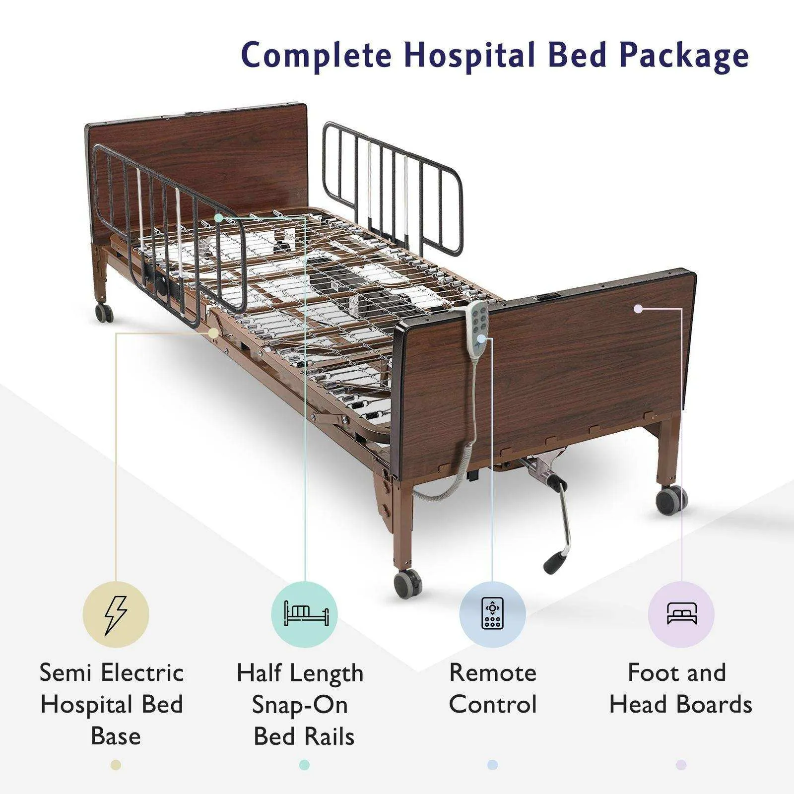 MedaCure Semi Electric Hospital Bed Mattress Rails Options