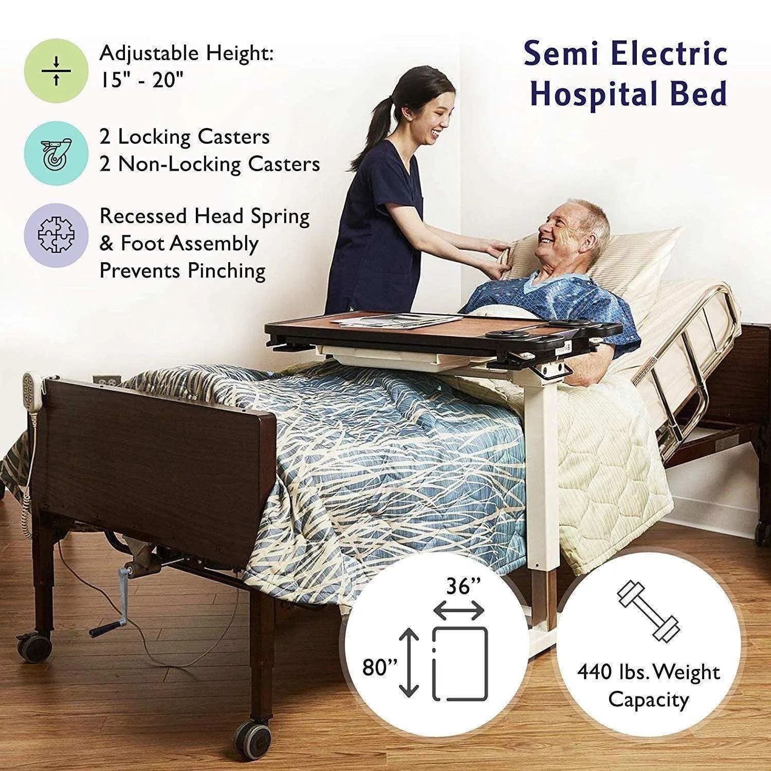 MedaCure Semi Electric Hospital Bed Mattress Rails Options