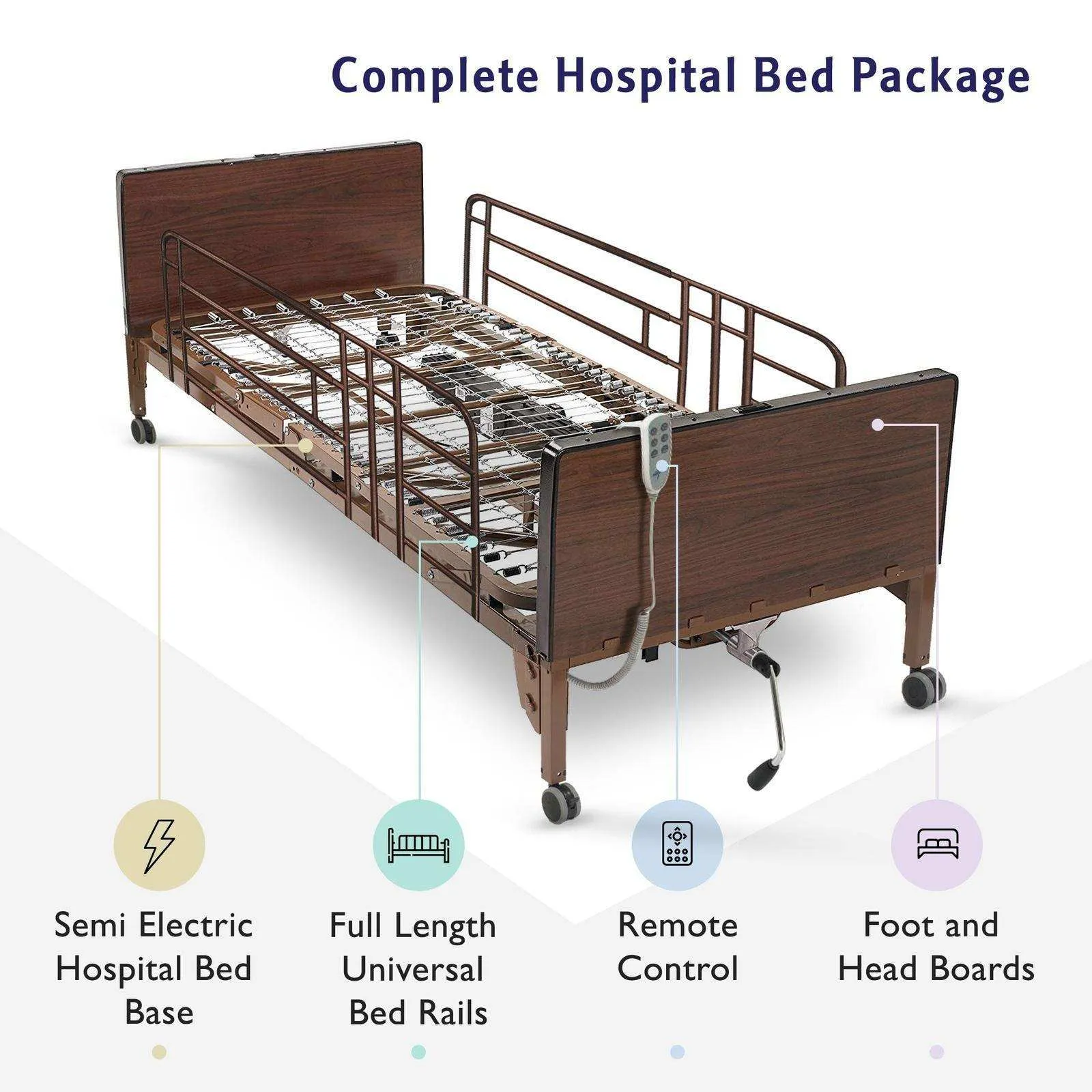 MedaCure Semi Electric Hospital Bed Mattress Rails Options