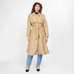 Medium 70s Khaki Belted Plaid Lined Trench Coat