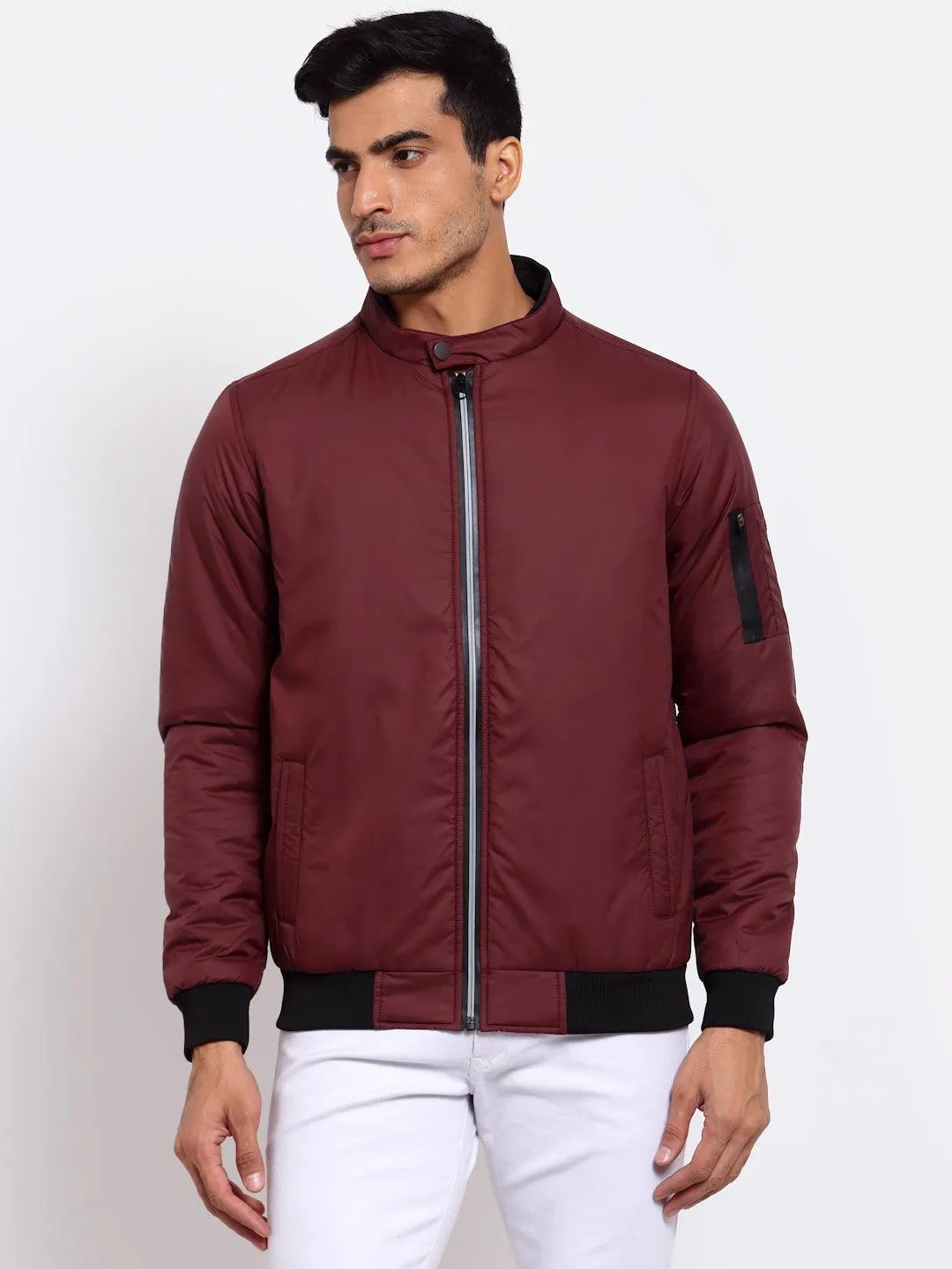 Men Maroon Lightweight Outdoor Bomber Jacket