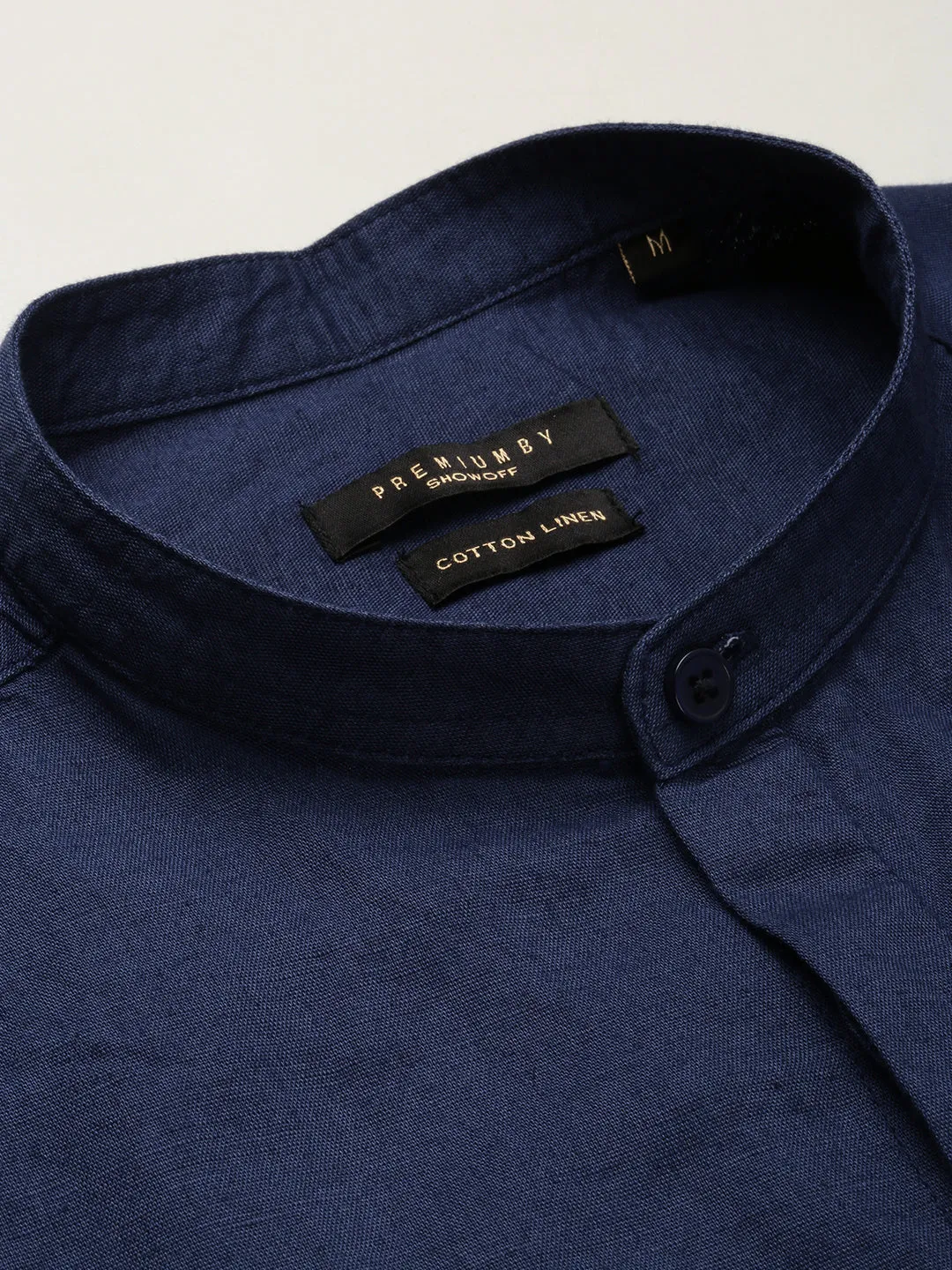 Men Navy Blue Mandarin Collar Solid Shirt