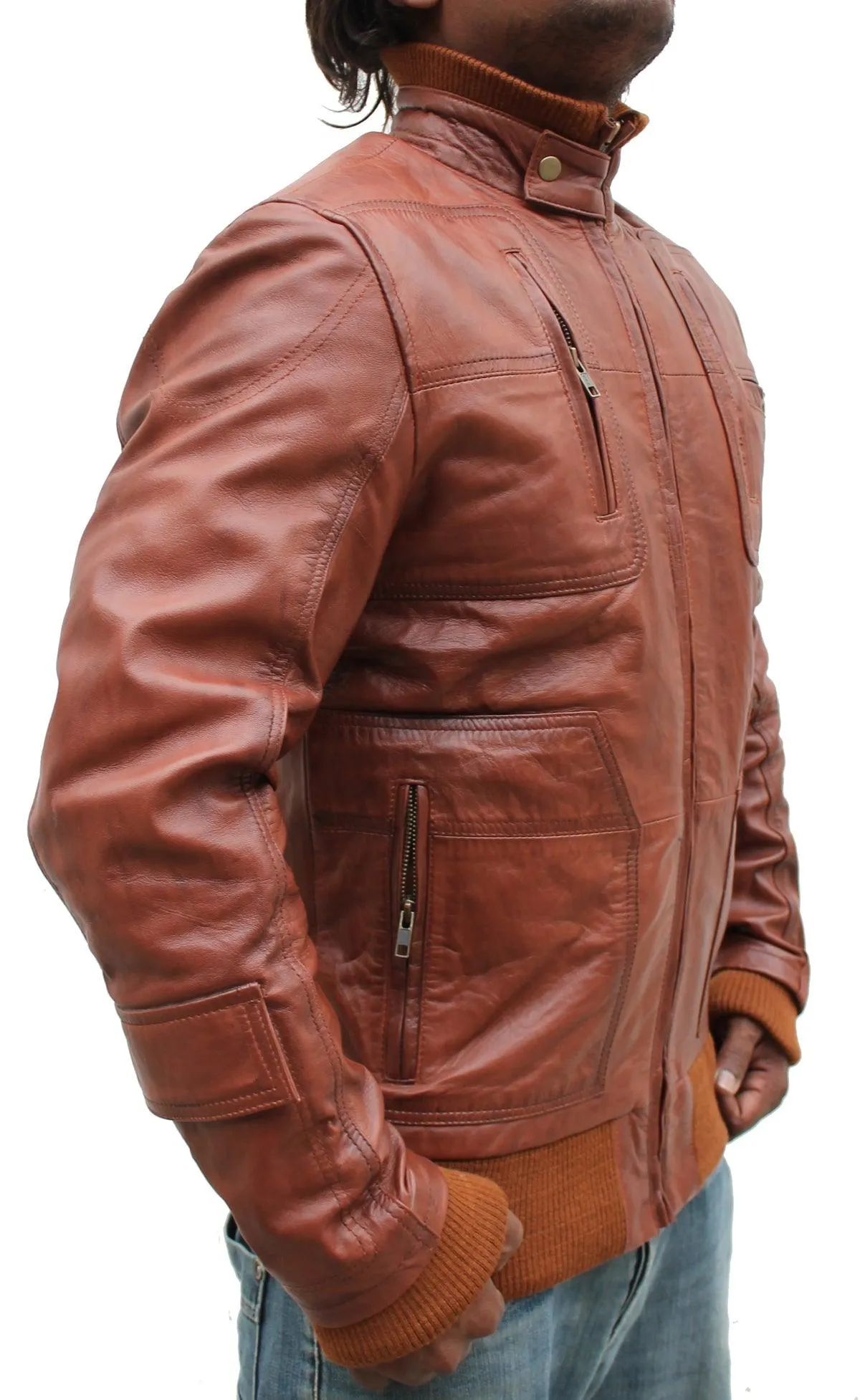 Men Vintage Biker Stylish Leather Jacket - Tan Brown