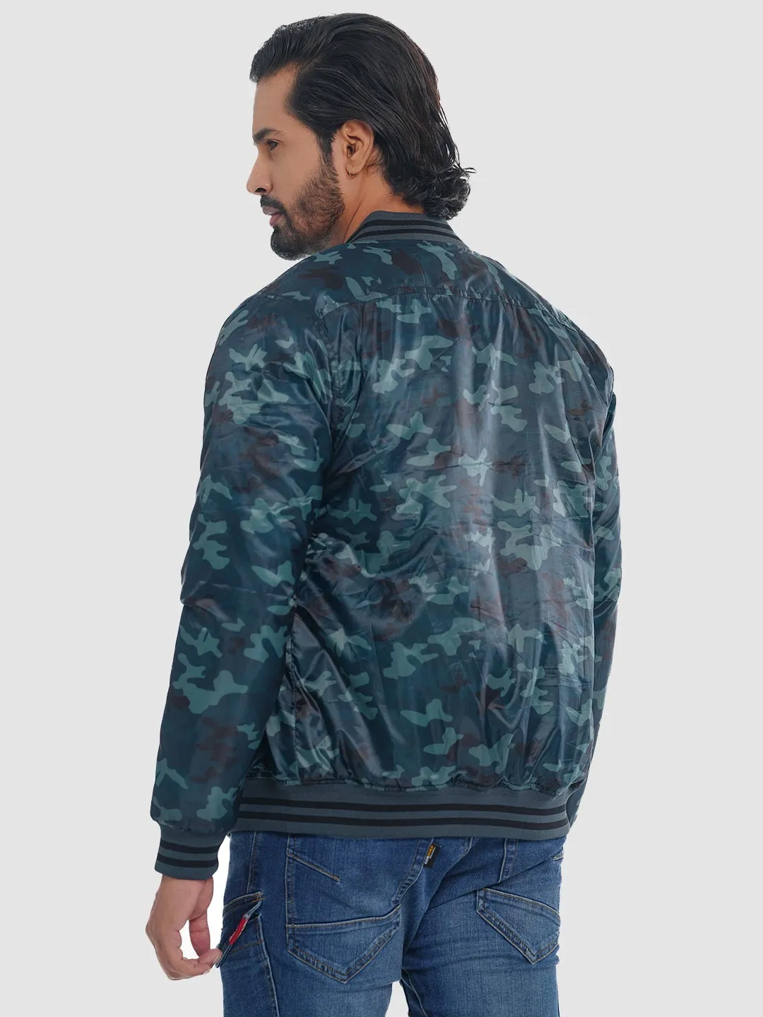 Men's Casual Bomber Jacket Teal Camo