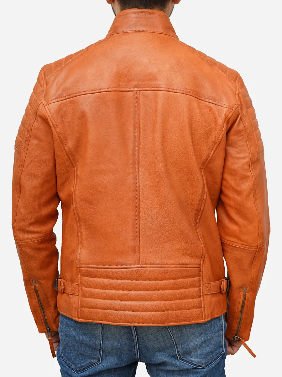 Men's Tan Brown Cafe Racer Leather Jacket