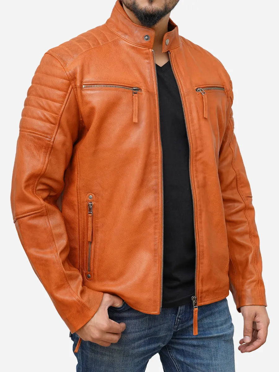 Men's Tan Brown Cafe Racer Leather Jacket