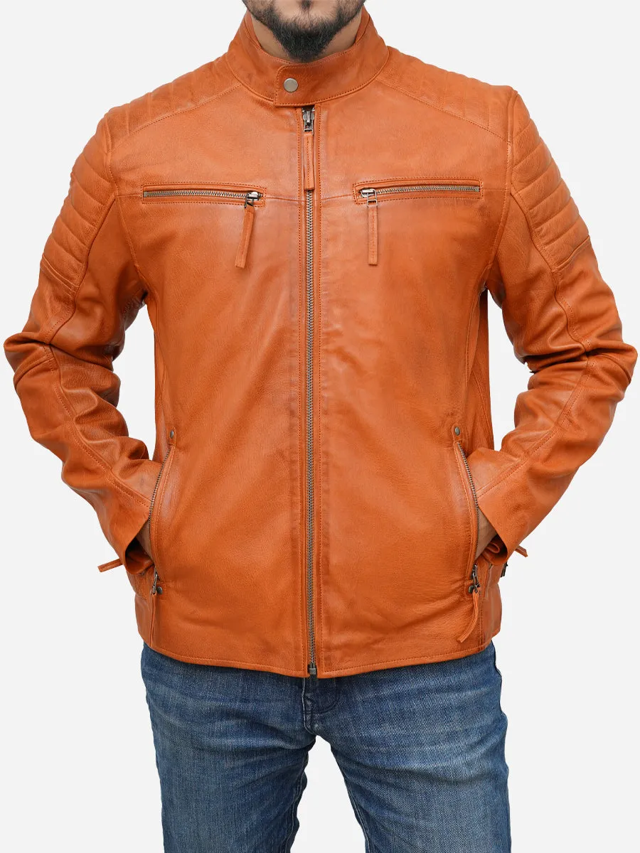 Men's Tan Brown Cafe Racer Leather Jacket