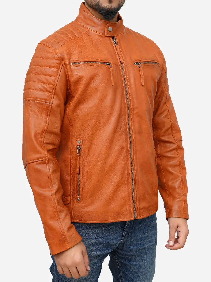 Men's Tan Brown Cafe Racer Leather Jacket