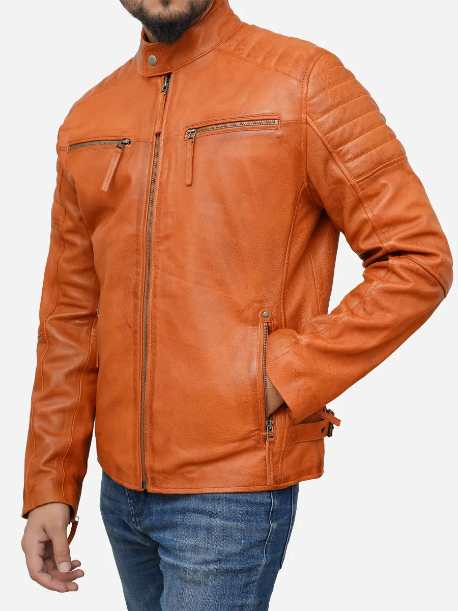 Men's Tan Brown Cafe Racer Leather Jacket