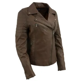 Milwaukee Leather SFL2812 Brown Vintage Motorcycle Inspired Leather Jacket for Women - Veg-Tan Fashion Jacket