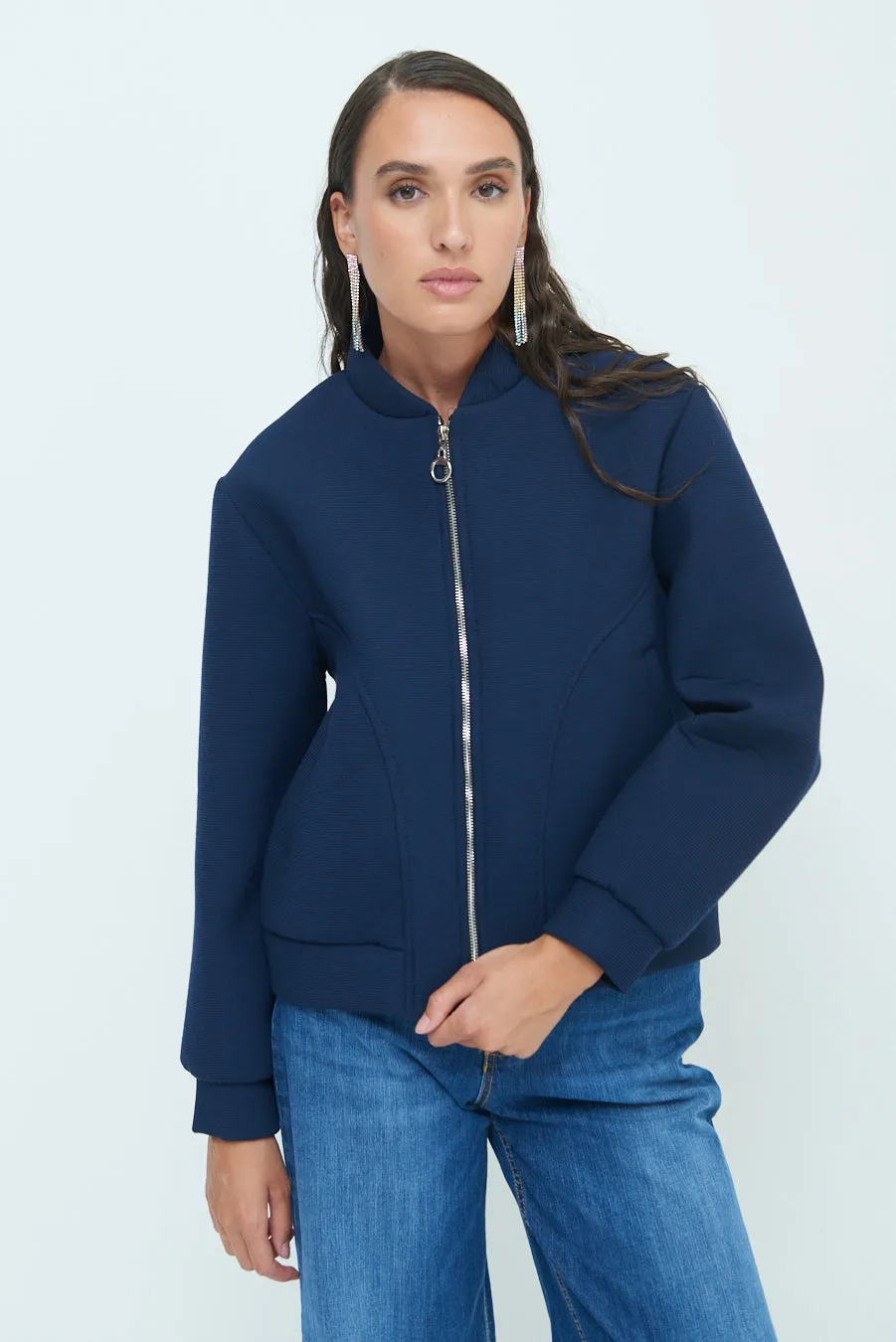 Minimalist zip-up bomber jacket wholesale