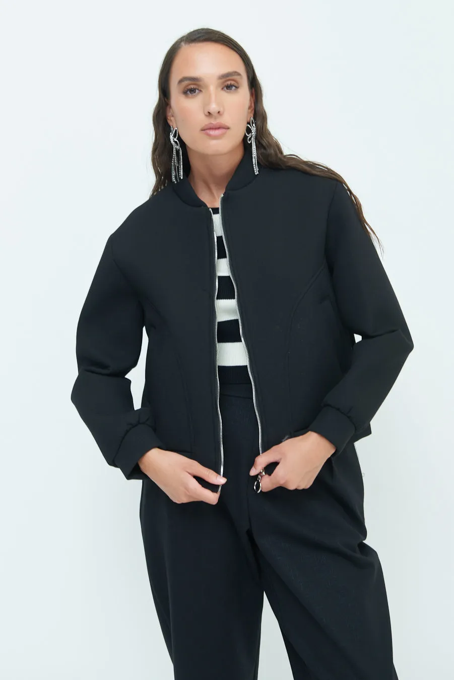 Minimalist zip-up bomber jacket wholesale