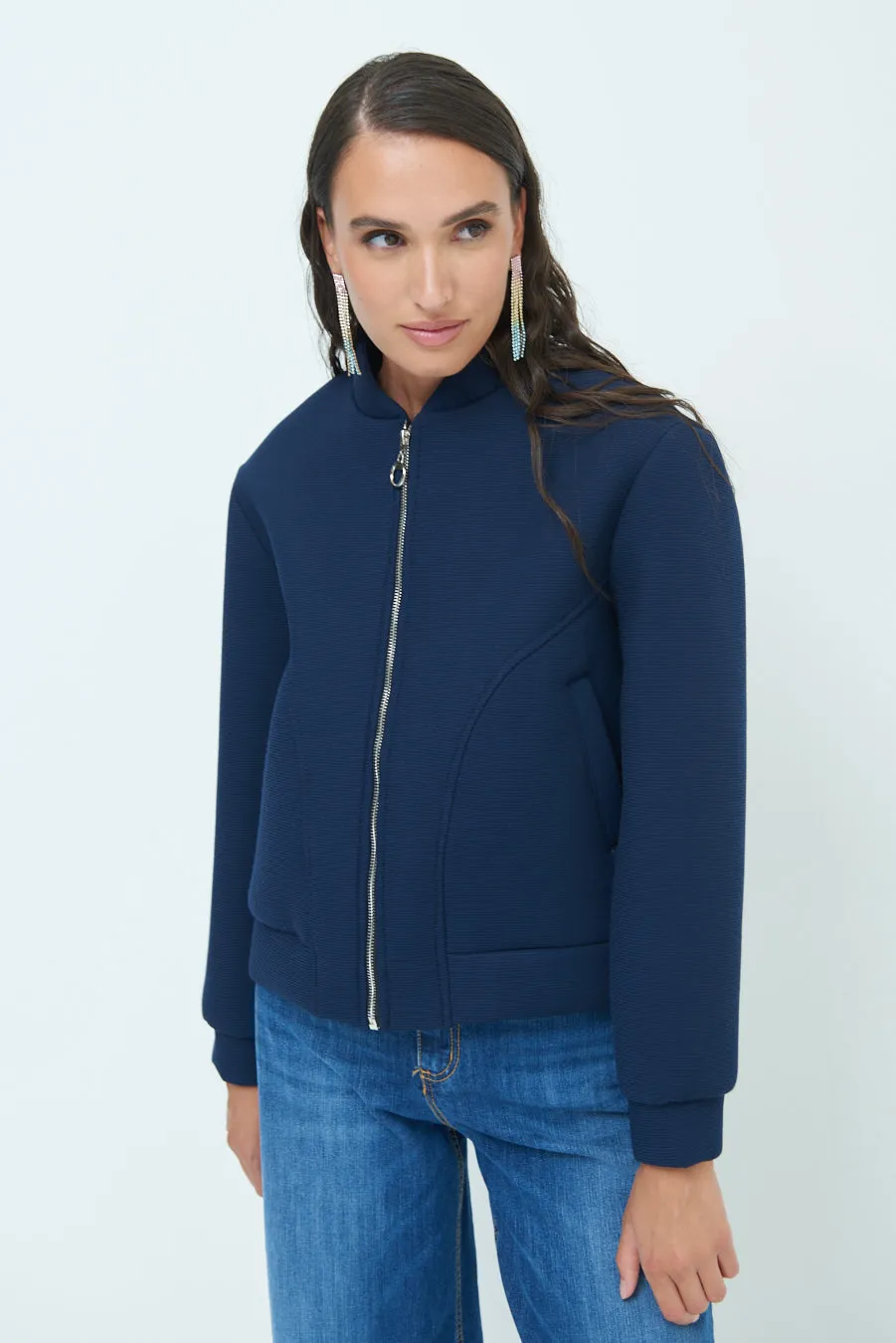 Minimalist zip-up bomber jacket wholesale