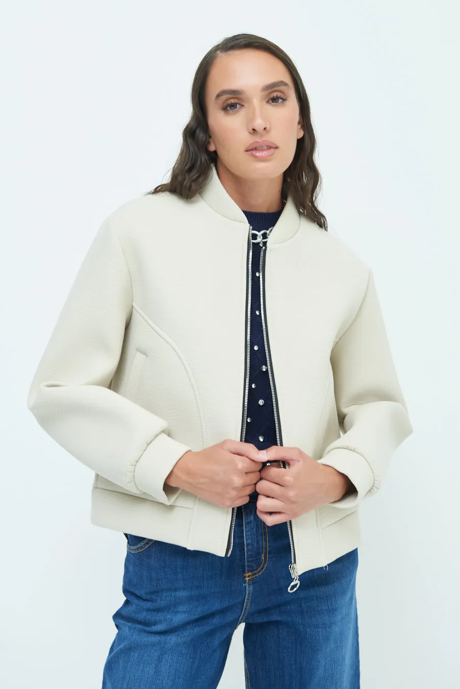 Minimalist zip-up bomber jacket wholesale