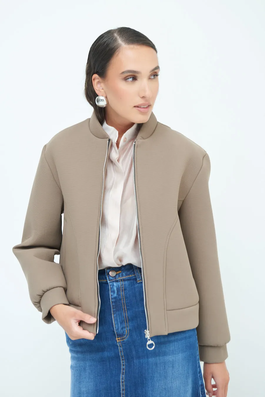 Minimalist zip-up bomber jacket wholesale