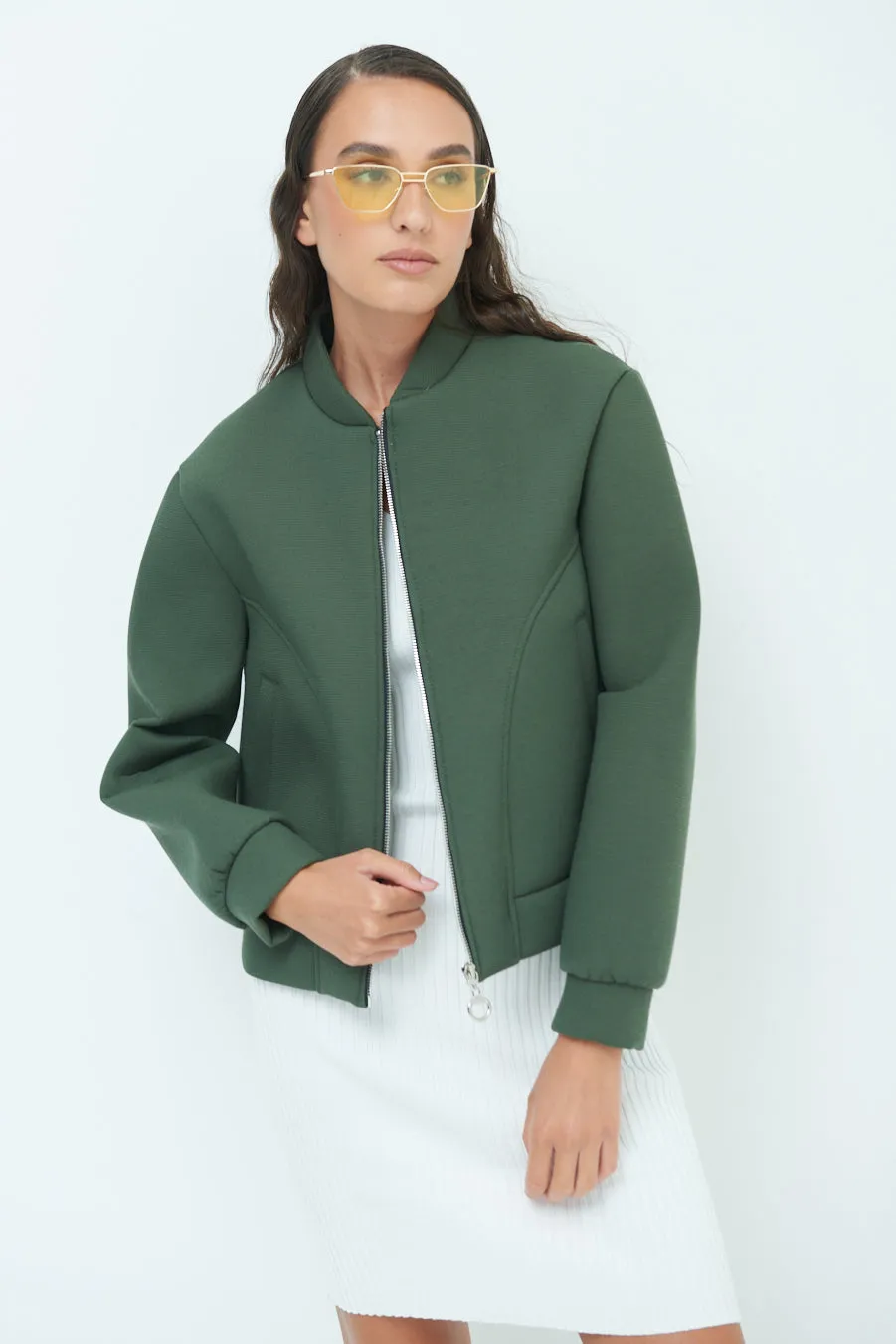 Minimalist zip-up bomber jacket wholesale