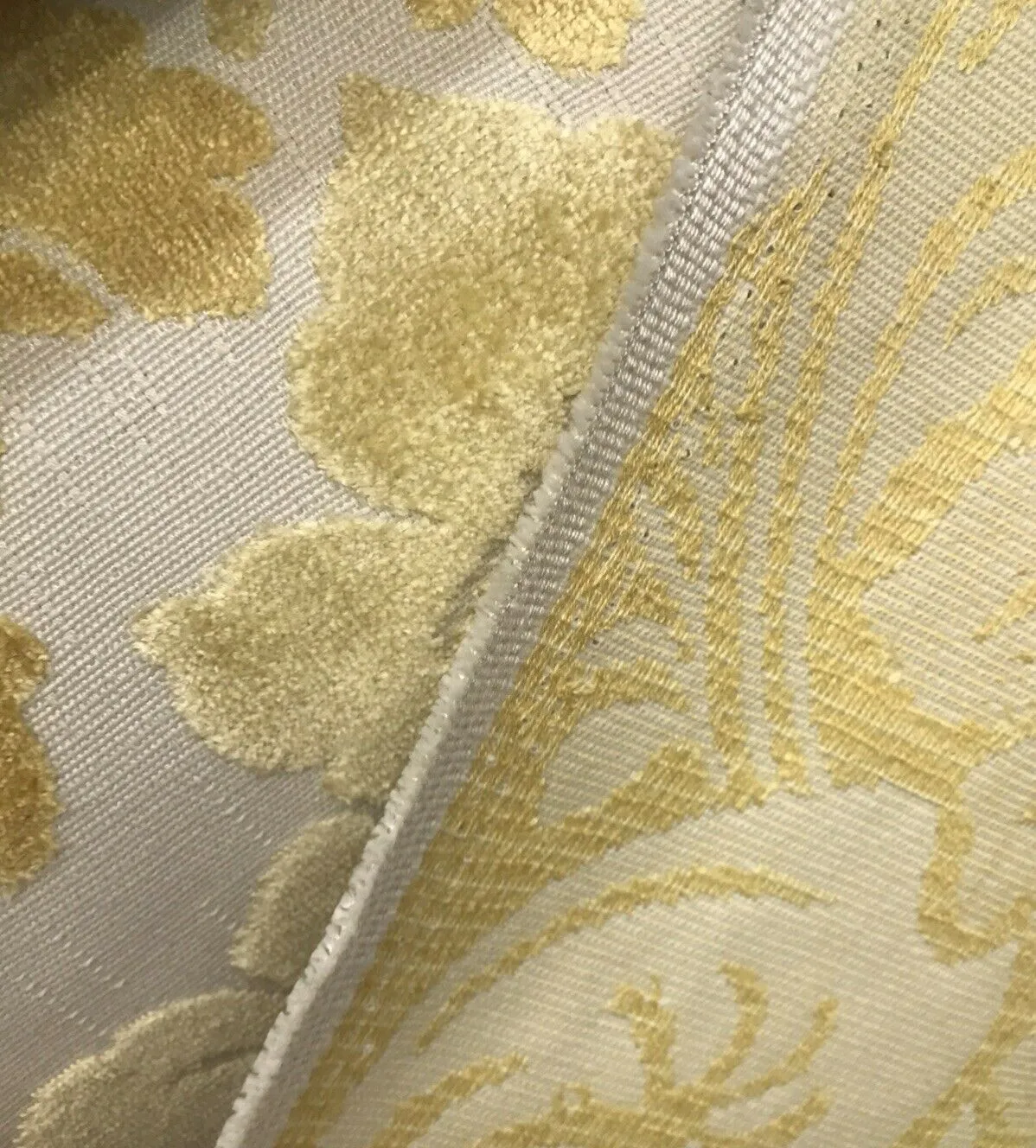 Miss Madeline Italian Burnout Floral Chenille Velvet Upholstery Fabric - Soft Yellow