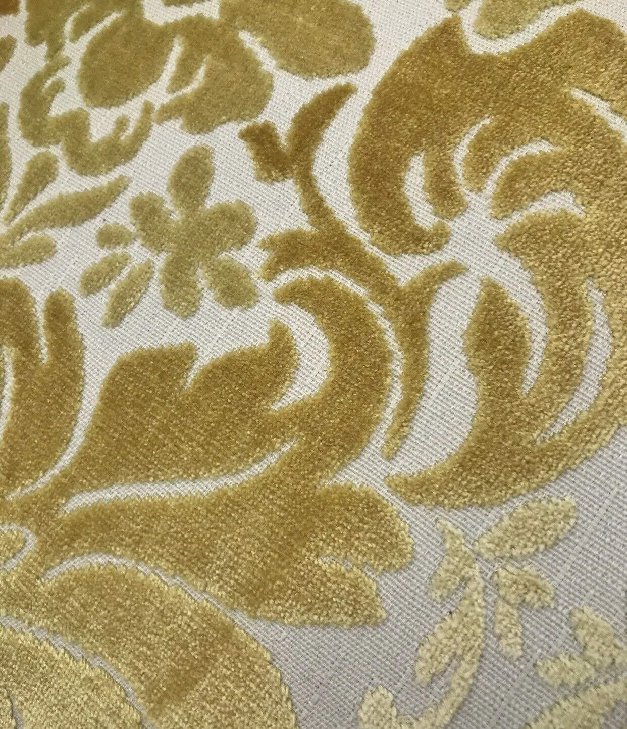 Miss Madeline Italian Burnout Floral Chenille Velvet Upholstery Fabric - Soft Yellow