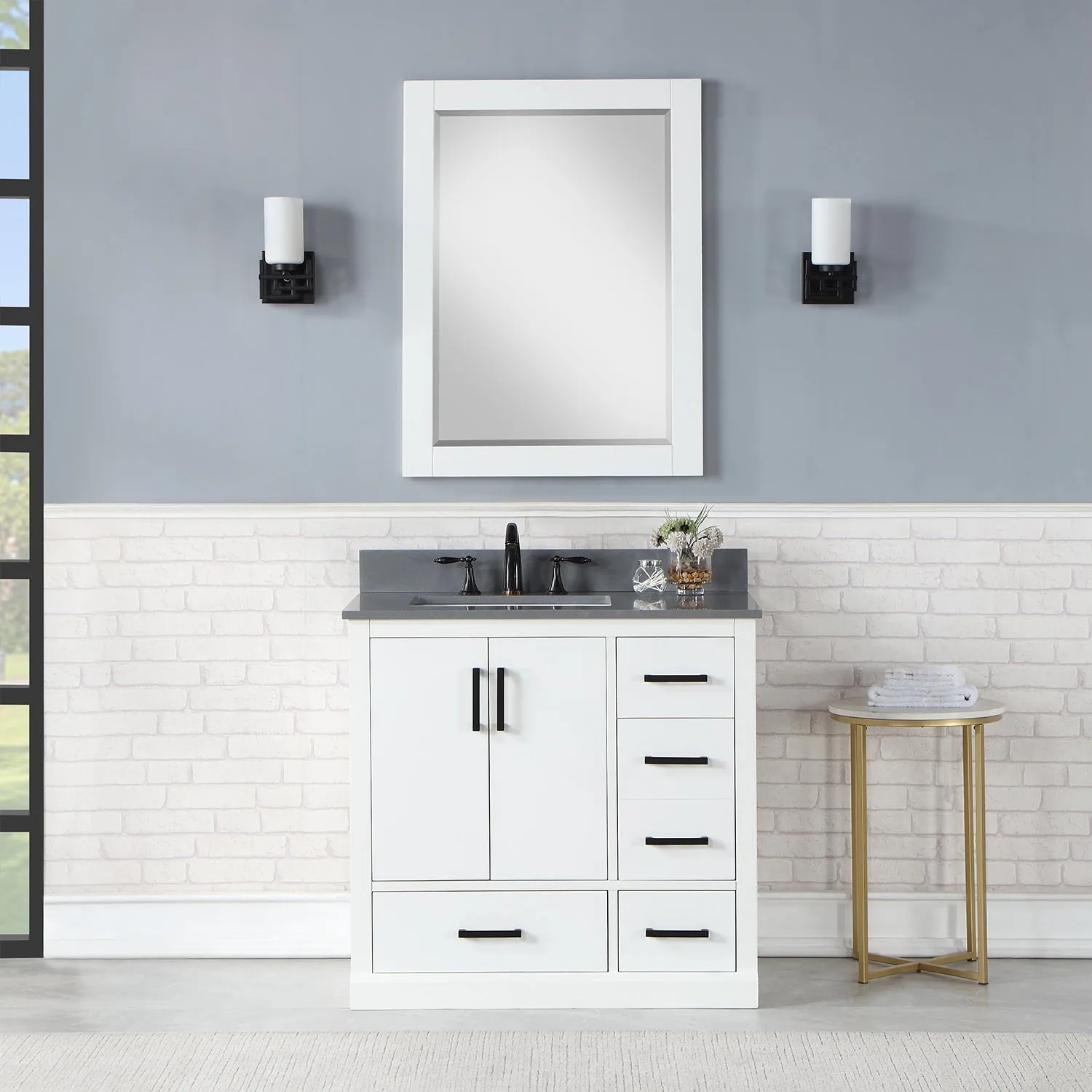 Monna 36" Single Bathroom Vanity Set with Aosta White Composite Stone Countertop