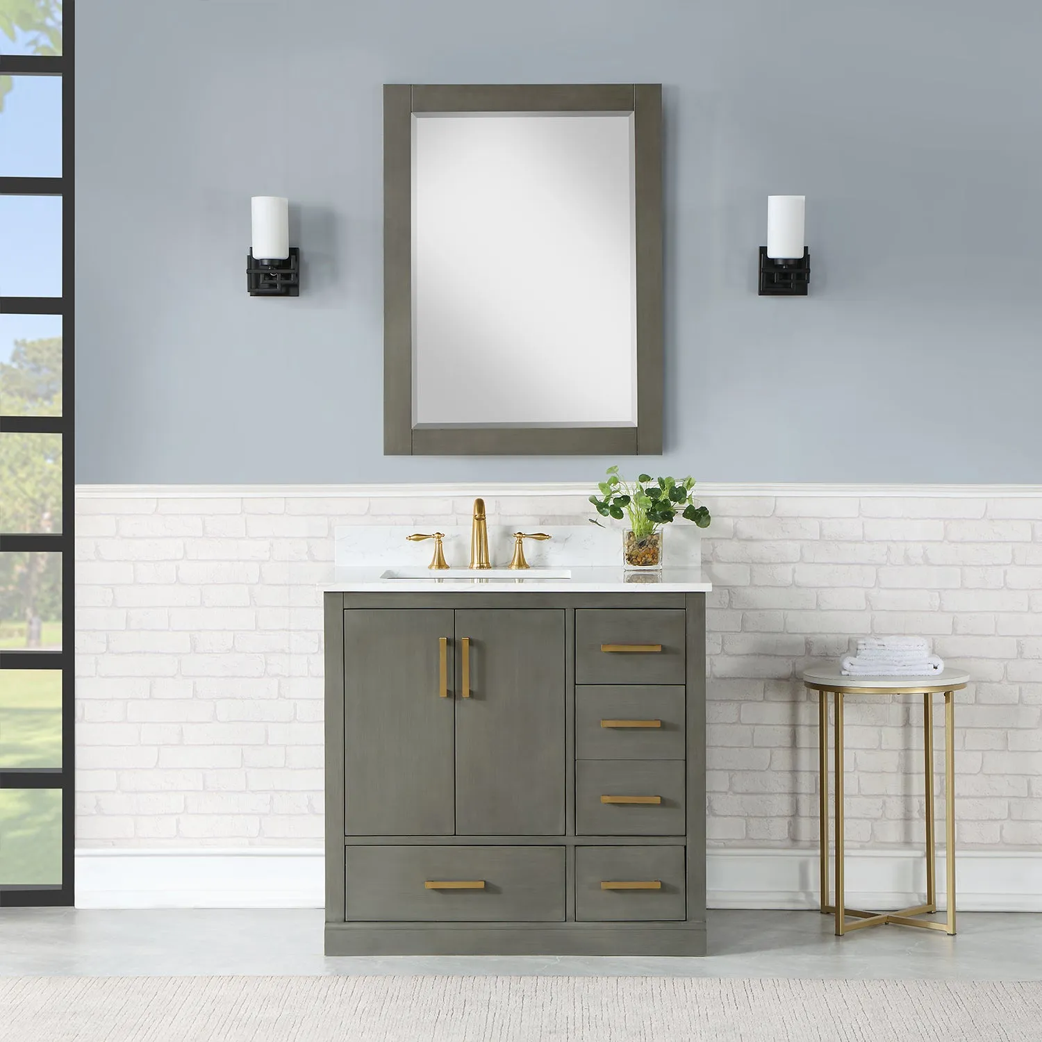 Monna 36" Single Bathroom Vanity Set with Aosta White Composite Stone Countertop