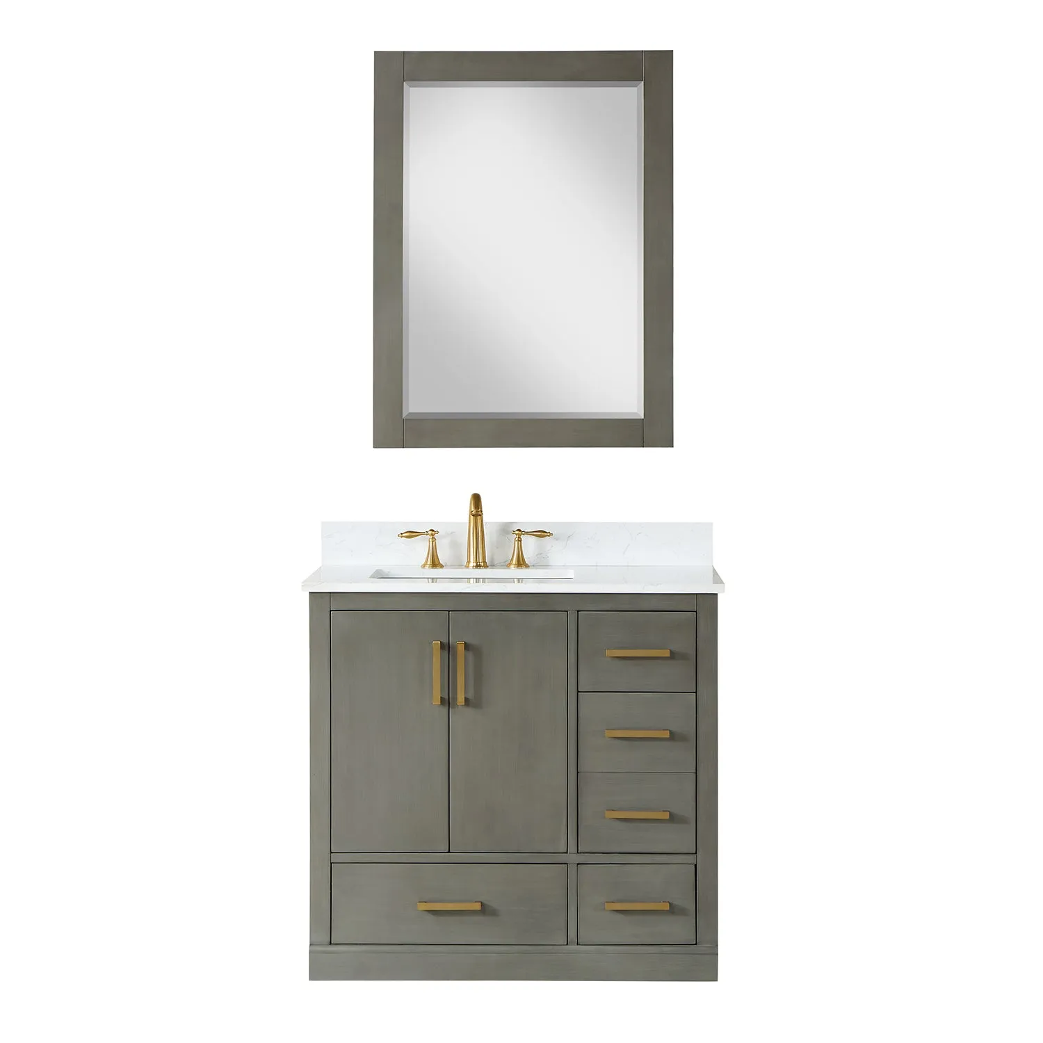 Monna 36" Single Bathroom Vanity Set with Aosta White Composite Stone Countertop