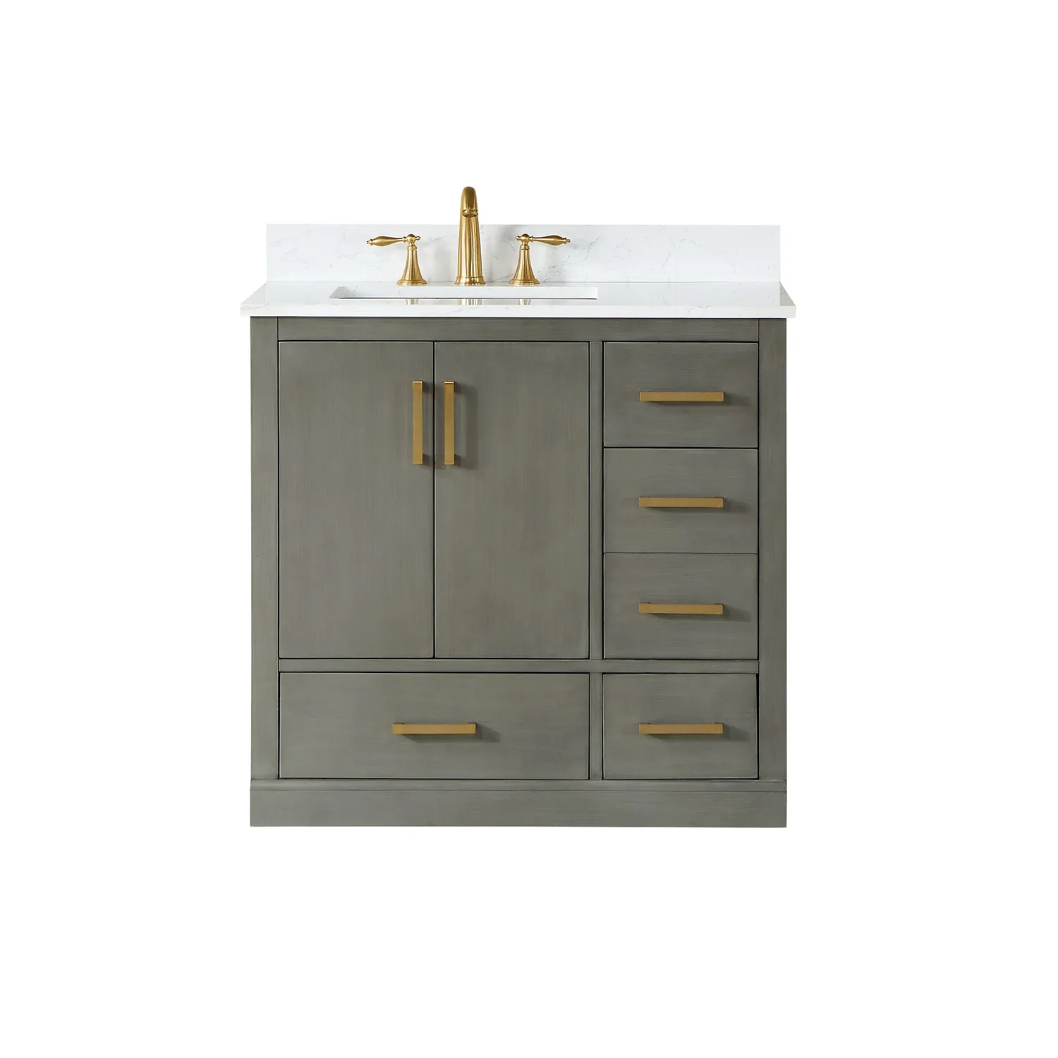 Monna 36" Single Bathroom Vanity Set with Aosta White Composite Stone Countertop