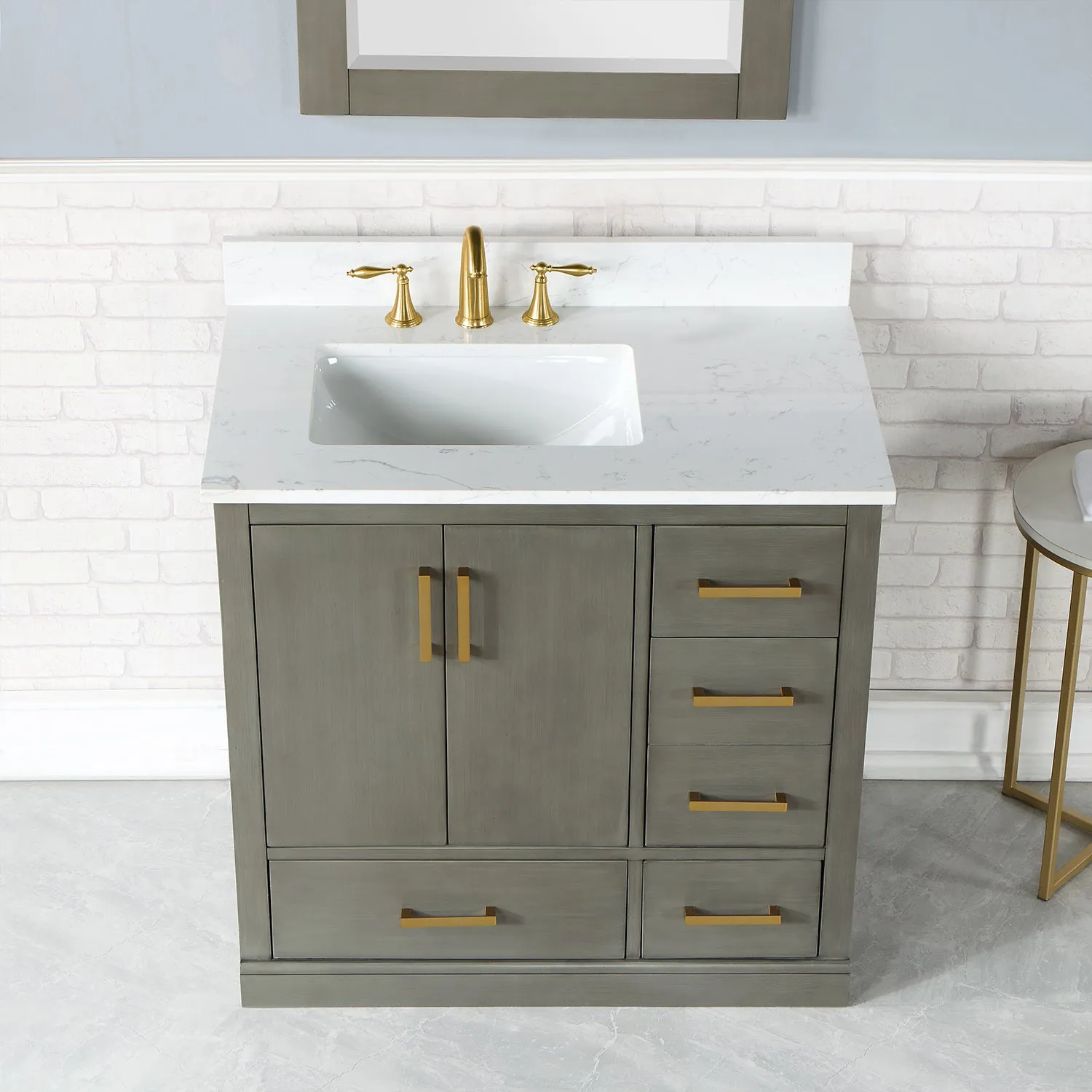 Monna 36" Single Bathroom Vanity Set with Aosta White Composite Stone Countertop